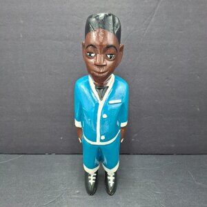 Vintage African Colon Statue - Hand Carved Wooden Figure - Blue Tracksuit Sapeur
